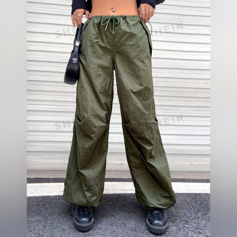 Gorpcore Drawstring Waist Wide Leg Parachute Pants